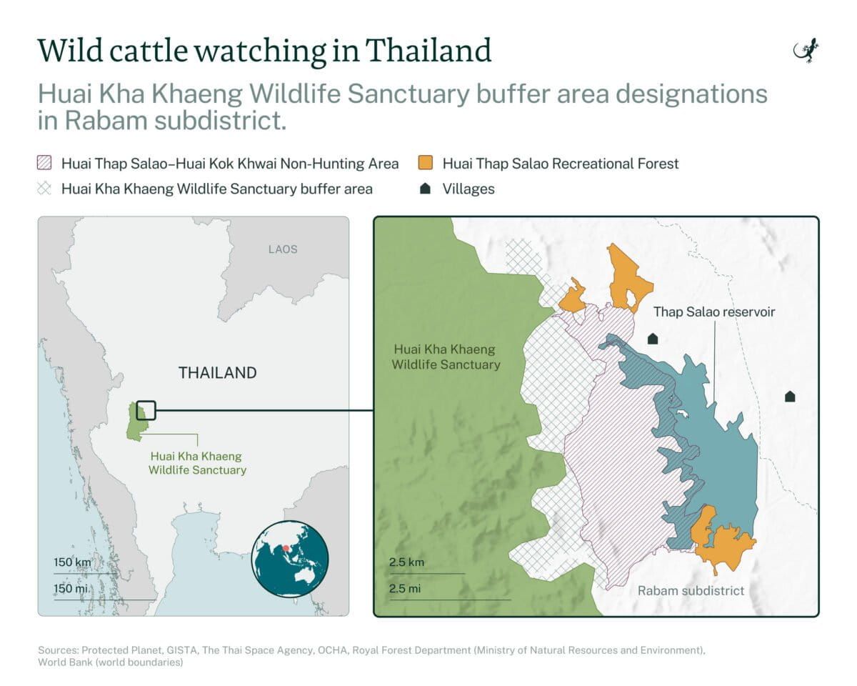 This map shows the land use designations in Rabam subdistrict, where community-based tourism activities take place within the buffer zone of the Huai Kha Khaeng Wildlife Sanctuary. This map shows the land use designations in Rabam subdistrict, where community-based tourism activities take place within the buffer zone of the Huai Kha Khaeng Wildlife Sanctuary.