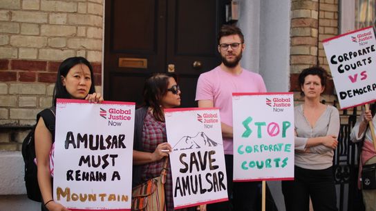 Wednesday 21 August 2019. Protesters in the UK stood in solidarity with the inspiring community resistance at Amulsar to call out the bullying of UK mining firm, Lydian, and to send strength and support to those on the frontline of toxic mining and corporate courts. Wednesday 21 August 2019. Protesters in the UK stood in solidarity with the inspiring community resistance at Amulsar to call out the bullying of UK mining firm, Lydian, and to send strength and support to those on the frontline of toxic mining and corporate courts.