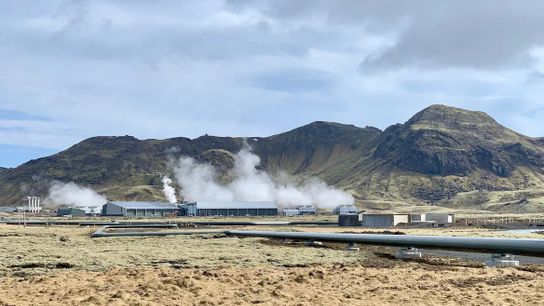 The Hellisheidi geothermal plant provides hot water and electricity in southwest Iceland, not far from the Nesjavellir station. The Hellisheidi geothermal plant provides hot water and electricity in southwest Iceland, not far from the Nesjavellir station.