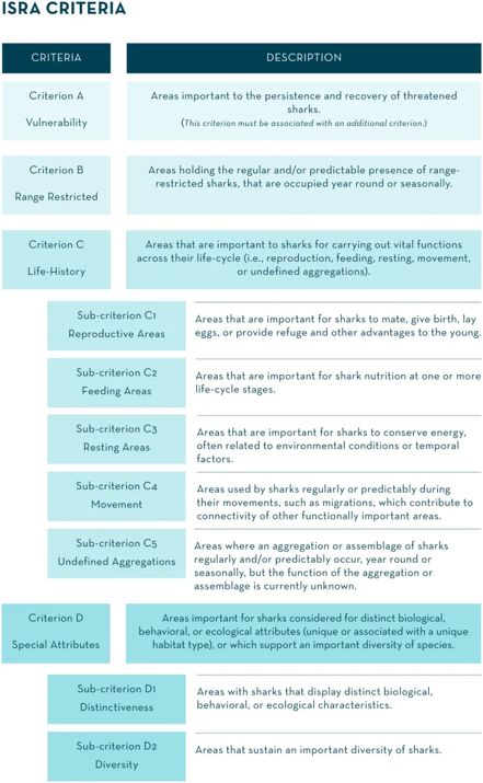 Criteria used to determine if an area qualifies as an Important Shark and Ray area, from Hyde et al. 2022