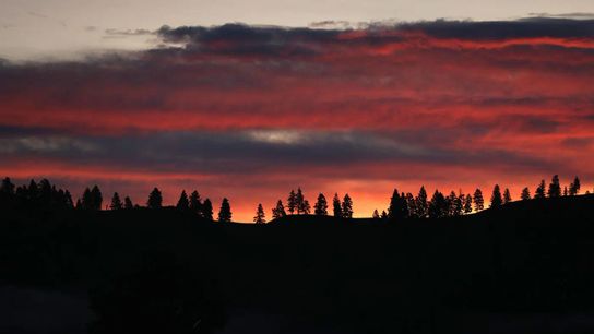 The sun rises behind a ridge of trees in 2019 near Missoula, Montana. The state has faced destructive flooding and wildfires in recent years.