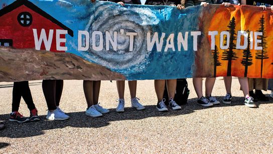 A group of young climate protesters, part of the Fridays for Future movement, gathers in front of the White House in Washington, D.C., in May 2019.